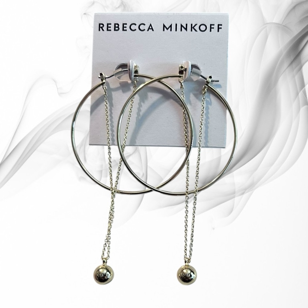 Rebecca Minkoff Gold Hoop Earrings Chain & Ball Dangle Pierced NWT